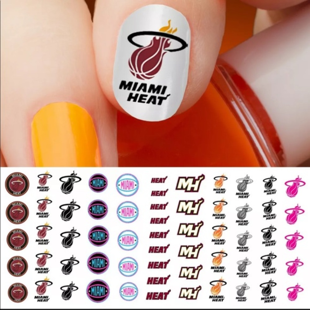 💌BO/GO$6 🏀 Miami Heat Basketball Nail Transfer Decals